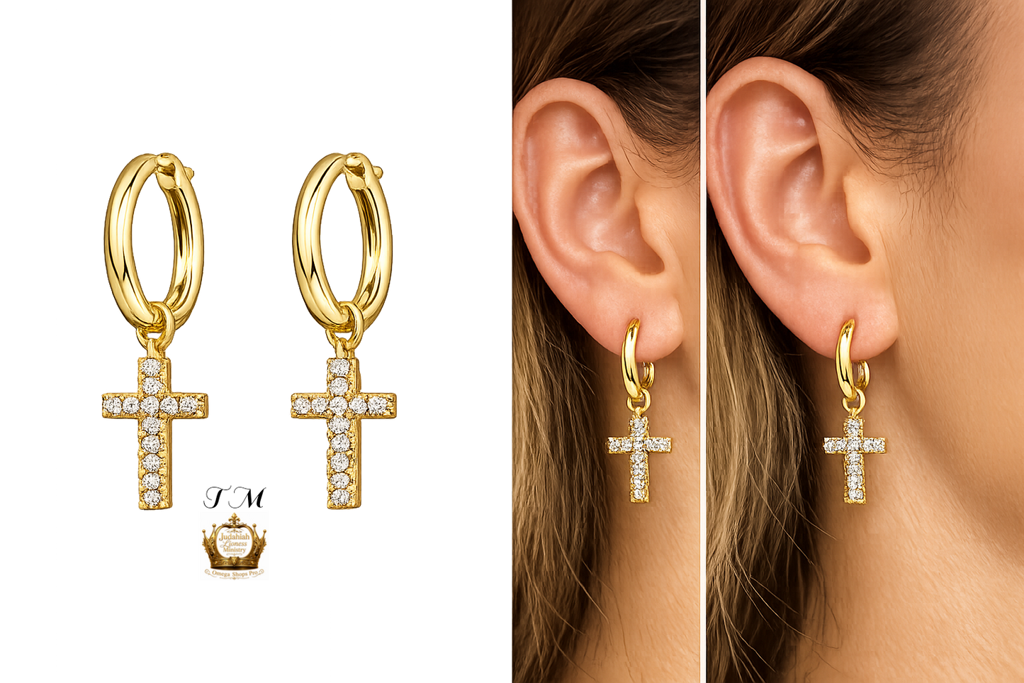 Gold Plated Diamond Cross Hoop Earrings