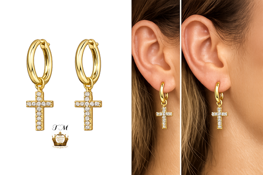 Gold Plated Diamond Cross Hoop Earrings