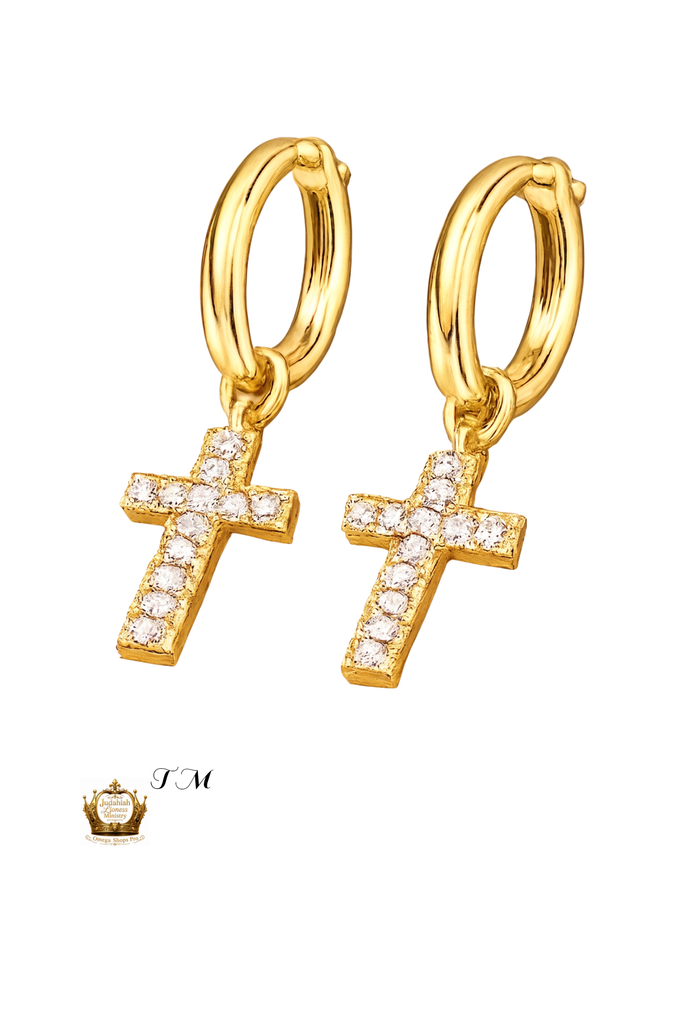Gold Plated Diamond Cross Hoop Earrings